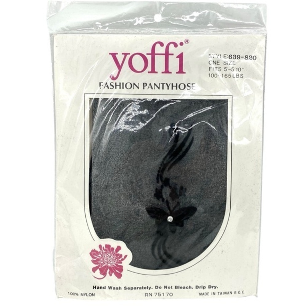 Vintage Yoffi Black Nylon Stockings Pantyhose Butterfly Whimsigoth